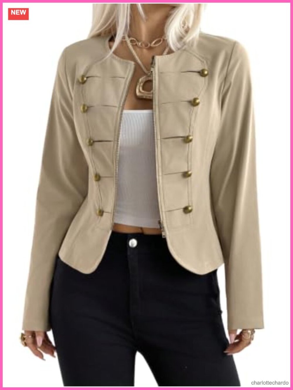 Women's Cropped Military Jacket Button Zip Up Lightweight Dressy Coat
